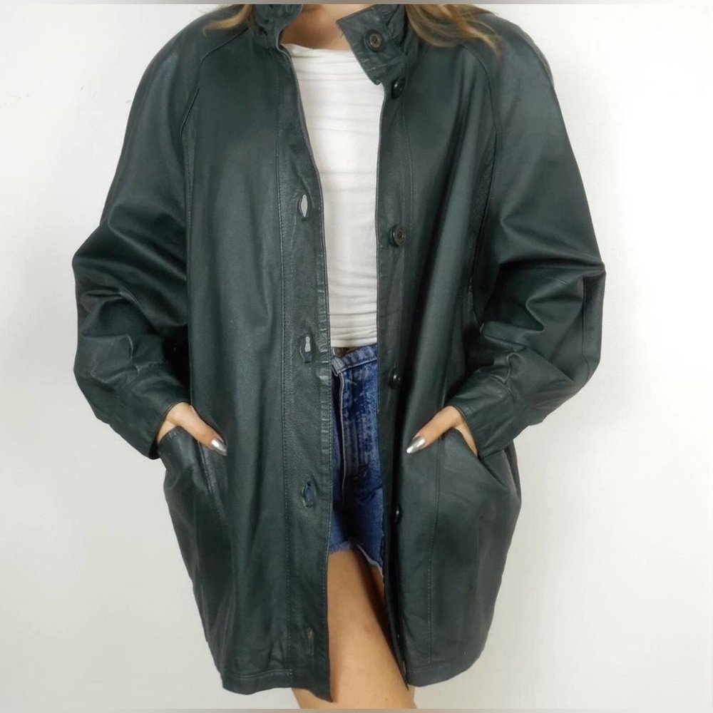 Vintage PELLE New York Milano Green Leather Women’s Coat Jacket-Size Medium